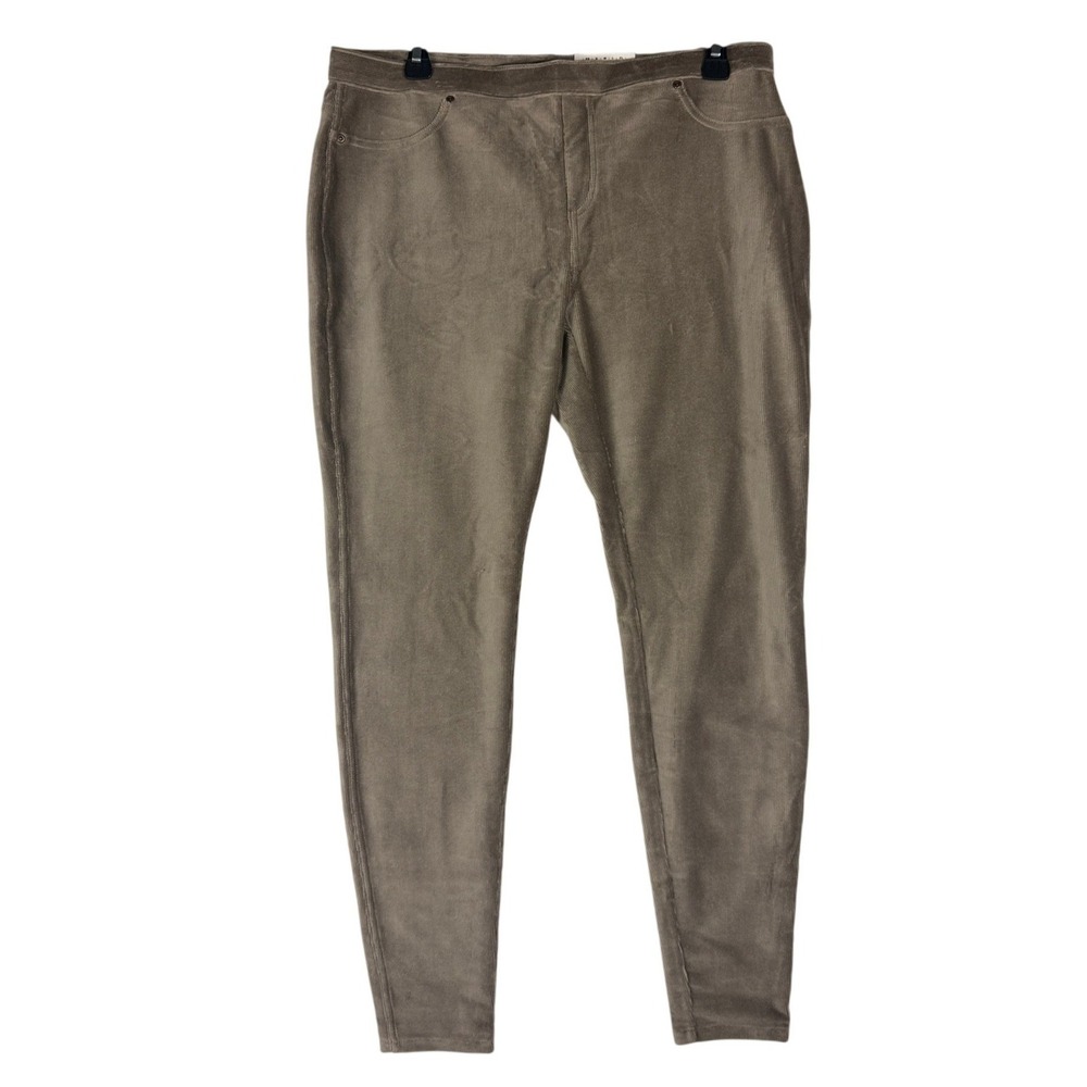 HUE Stoneware Corduroy Leggings Womens Large Taupe Gray Stretch Skinny NWT